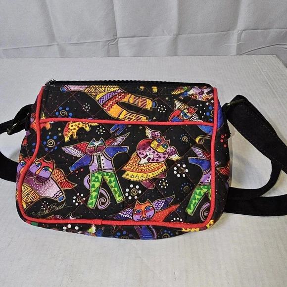 Laurel Burch Flying Cats Multicolored Quilted Top Zip Adjustable Strap Bag - Picture 3 of 9